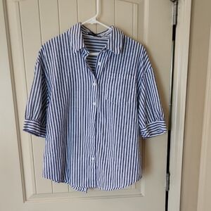SHEIN Navy and White Striped Casual Shirt